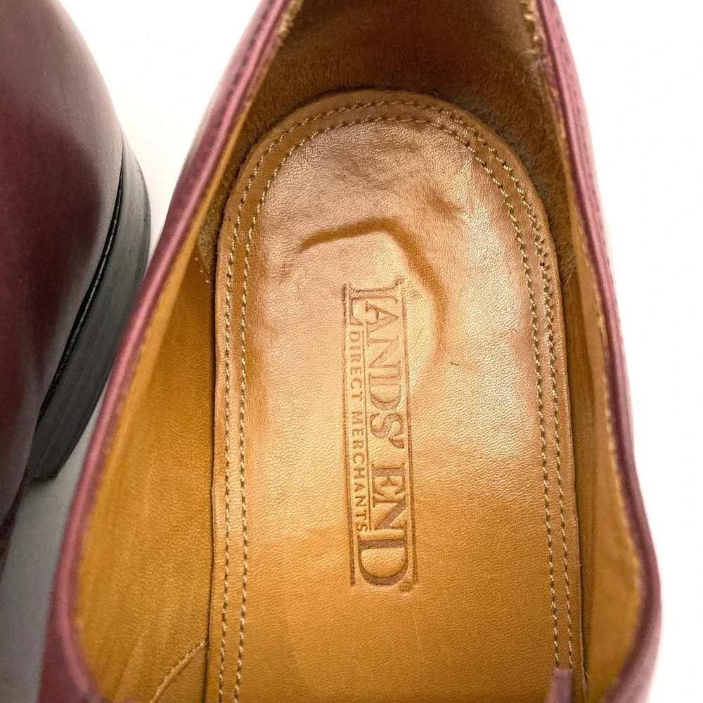 Lands End Burgundy‎ Leather Oxford Shoes Mens 10 M Lace Up Leather Lined